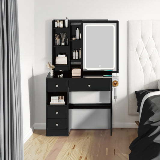 Desktop vanity+cushioned stool